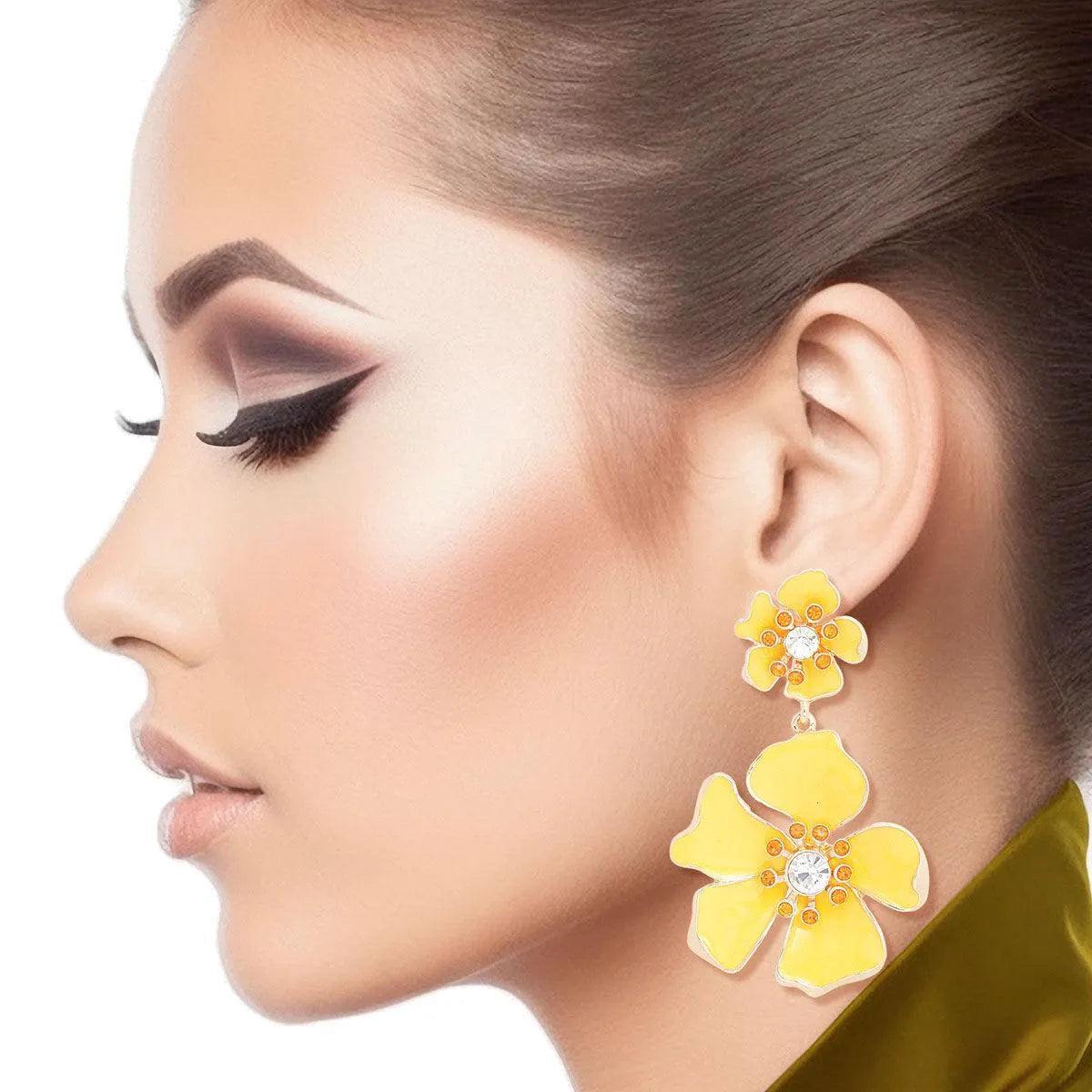 Flower Drop Earrings - Yellow Gold Floral Fashion Jewelry