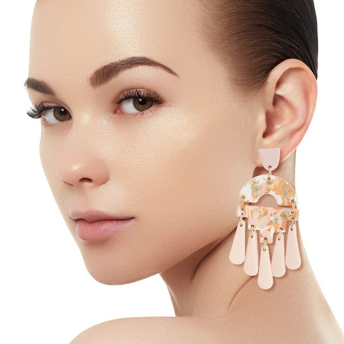 Marbled Dangle Earrings – Pink-blush Statement Fashion Jewelry