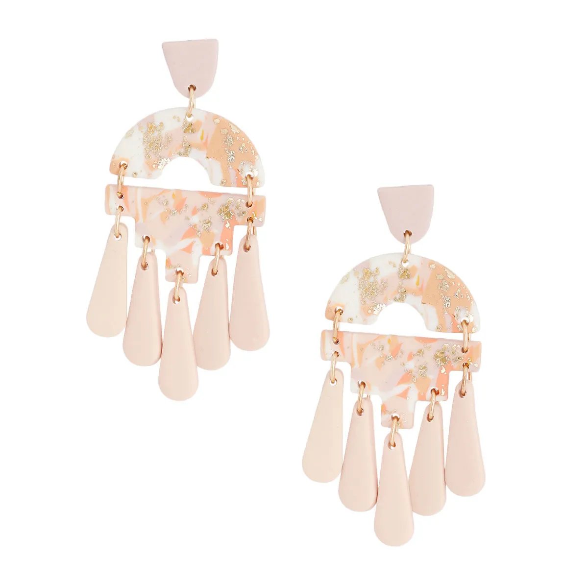 Marbled Dangle Earrings – Pink-blush Statement Fashion Jewelry