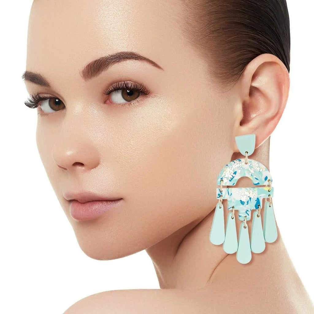 Marbled Dangle Earrings – Turquoise Statement Fashion Jewelry