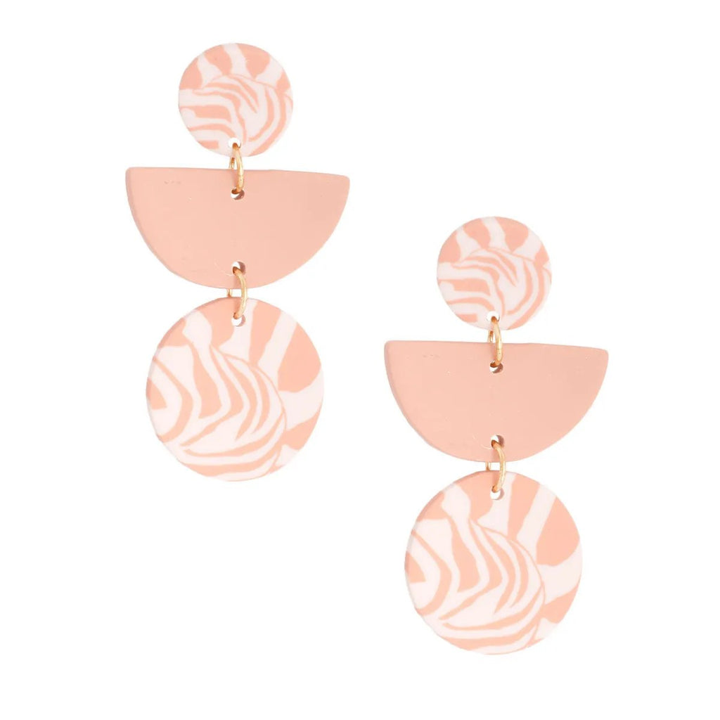 Modern Geometric Drop Earrings with Nature-Inspired Patterns in Pink-blush