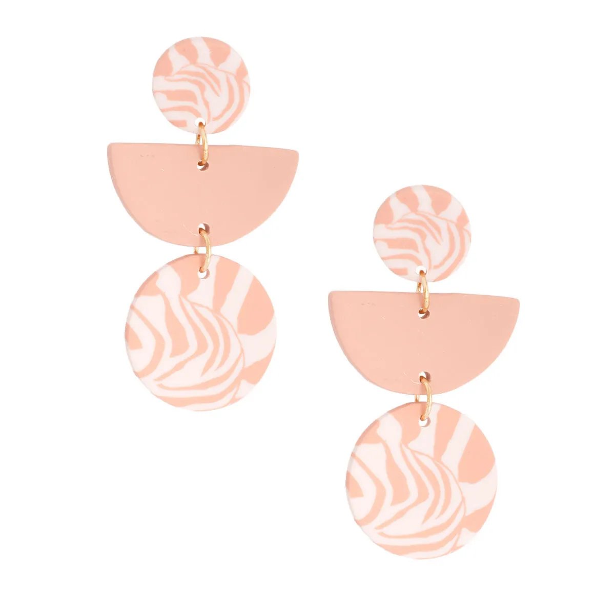 Modern Geometric Drop Earrings with Nature-Inspired Patterns in Pink-blush