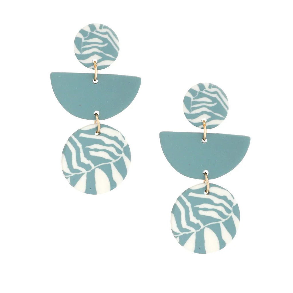 Modern Geometric Drop Earrings with Nature-Inspired Patterns in Teal-blue