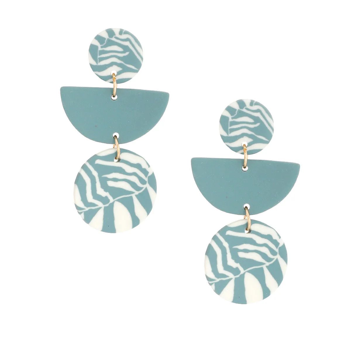 Modern Geometric Drop Earrings with Nature-Inspired Patterns in Teal-blue