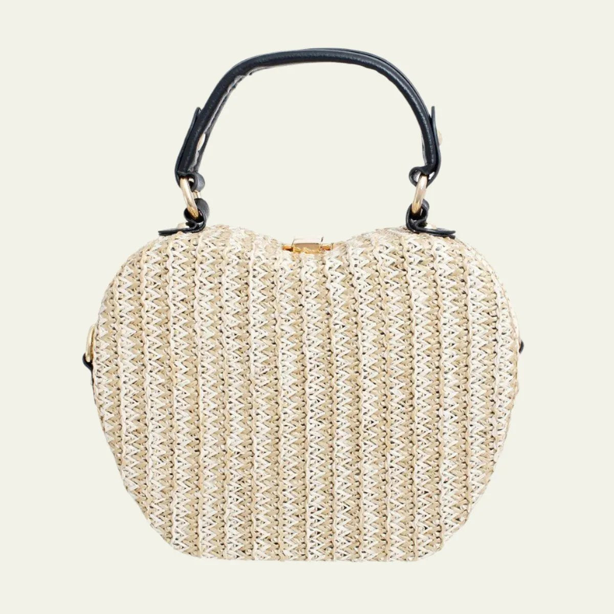 Boho Apple Silhouette Straw Purse | Decorative Rajasthani Art Handbag | Structured Natural Fiber Crossbody with Traditional Indian Elephant Design
