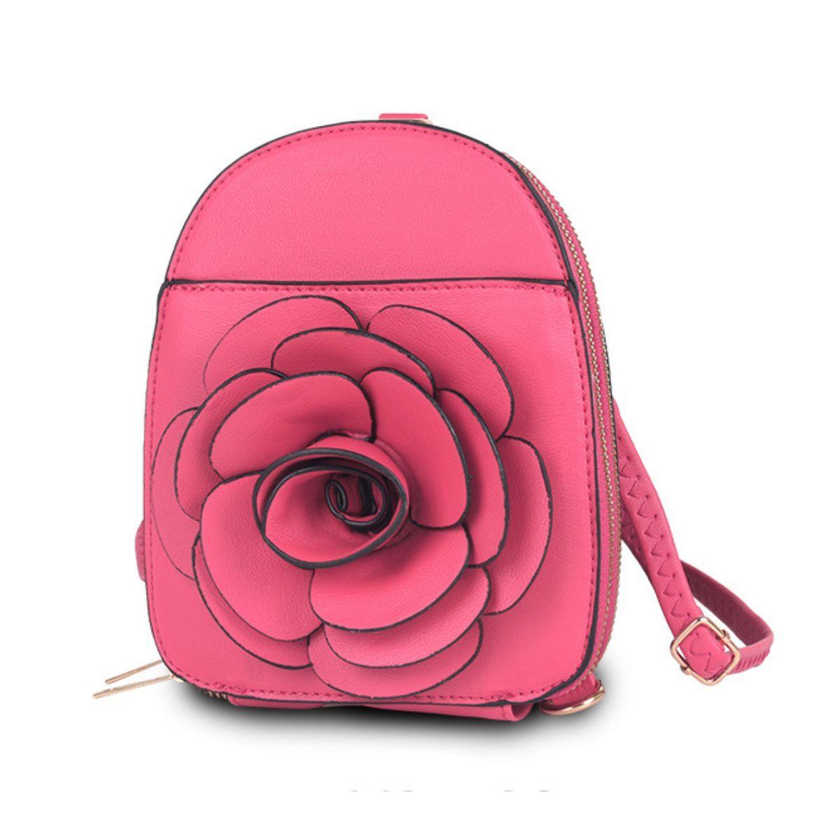 Fuchsia Pink Vegan Leather Floral Mini Backpack: Stylish & Secure