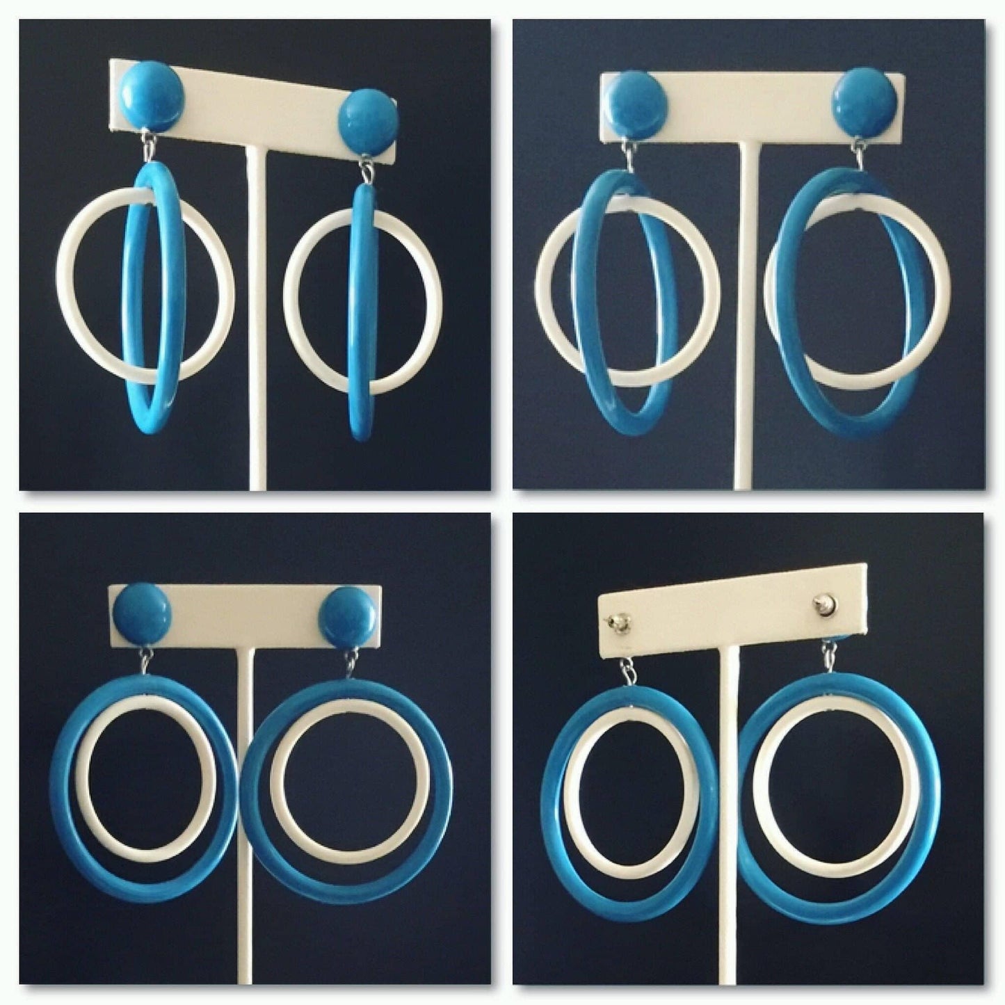 Fun swingy vintage blue white hoop mod earrings