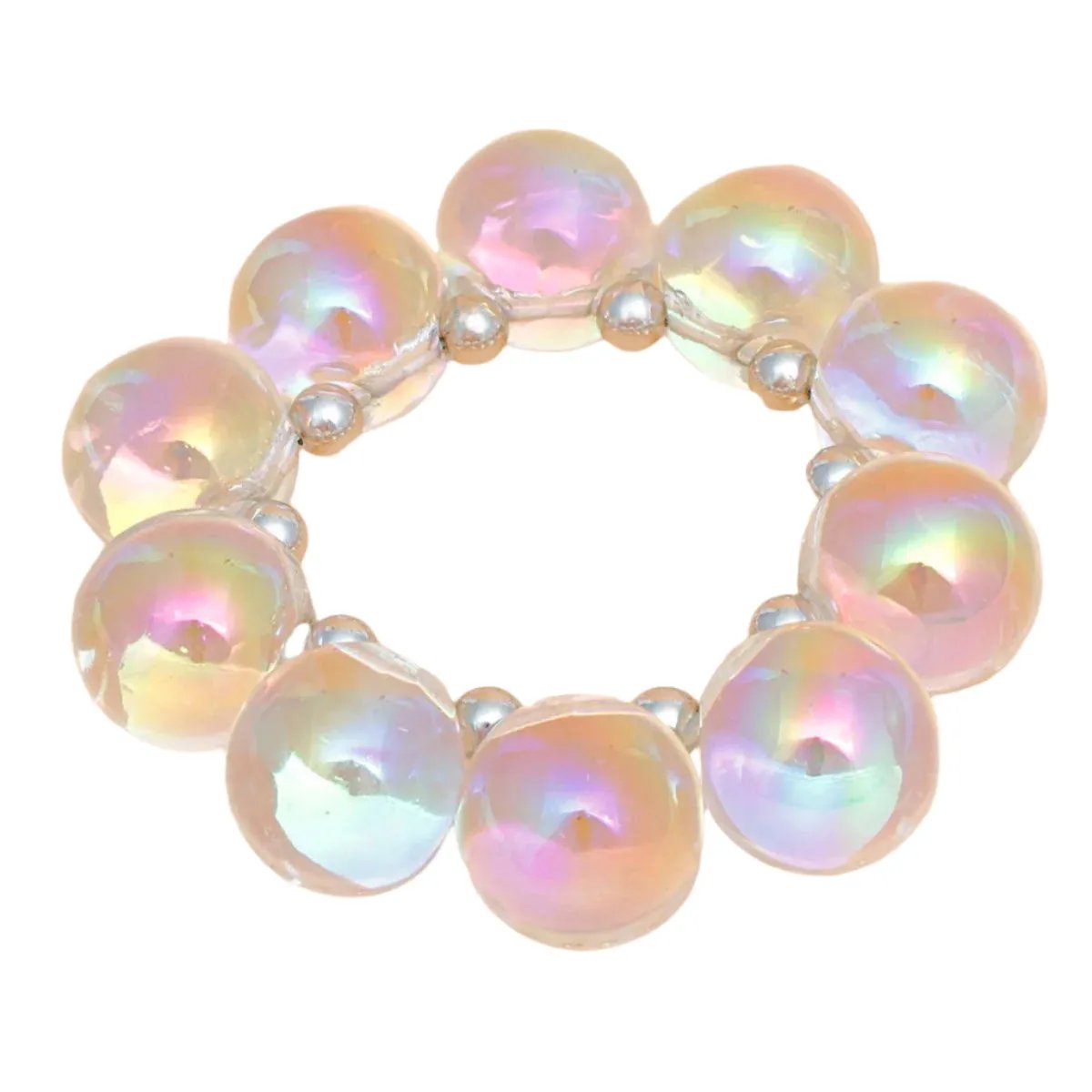 Clear Iridescent Bubble Ball Bracelet Silver Detail | Fashion Jewelry
