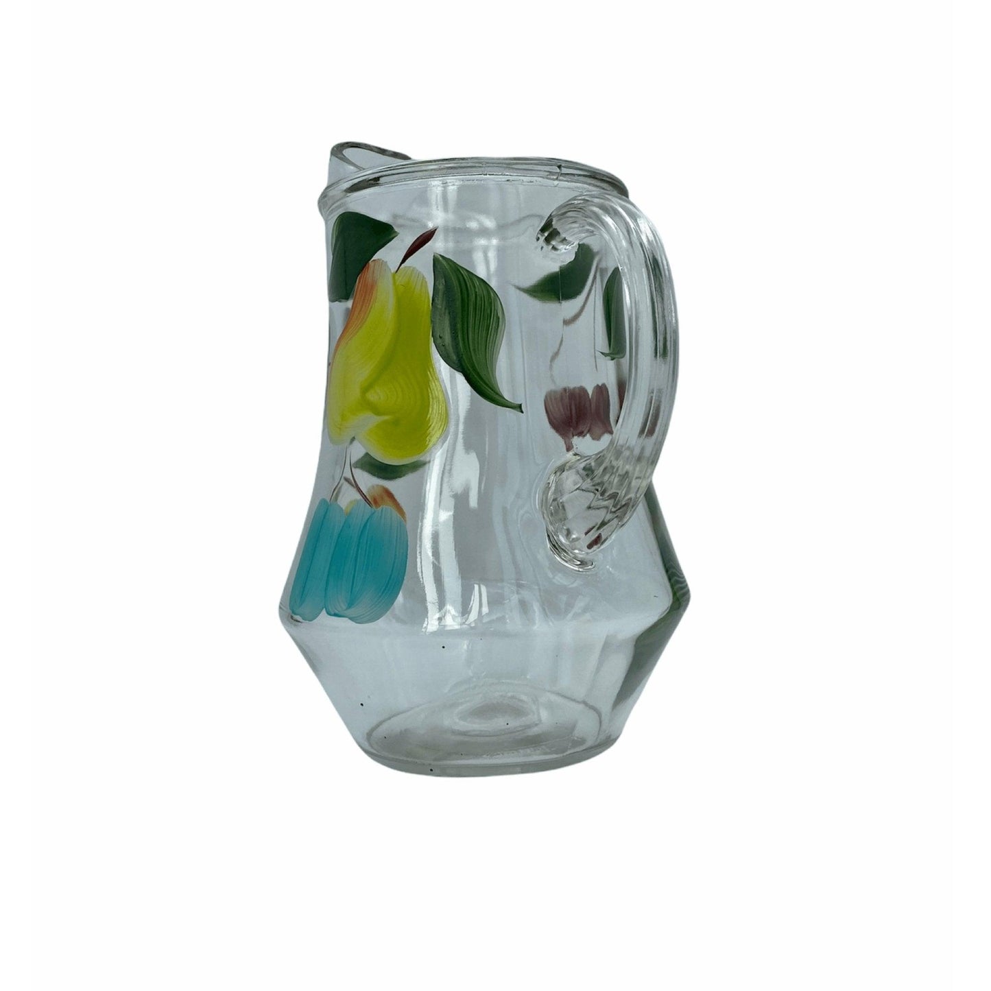 Gay Fad Fruit Hand Painted Clear Pitcher Ice Lip
