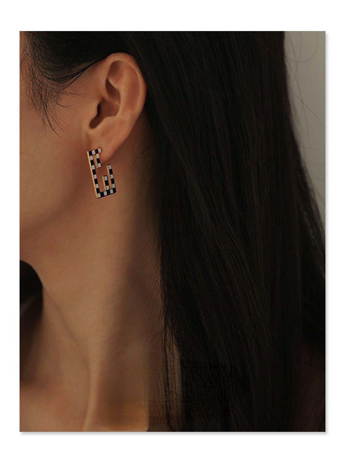 Geometric Black and White Enamel Earrings
