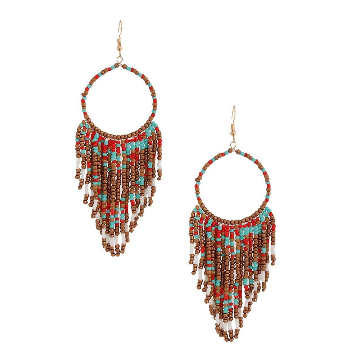Get Glam with Multi & Gold Bead Fringe Earrings - Shop Now!