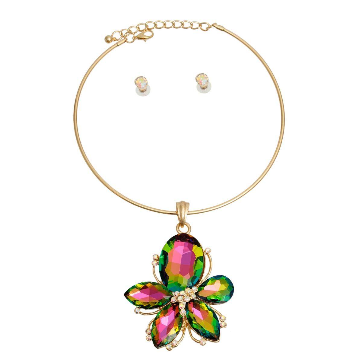 Get Noticed with Combination Pink and Green Flower Necklace