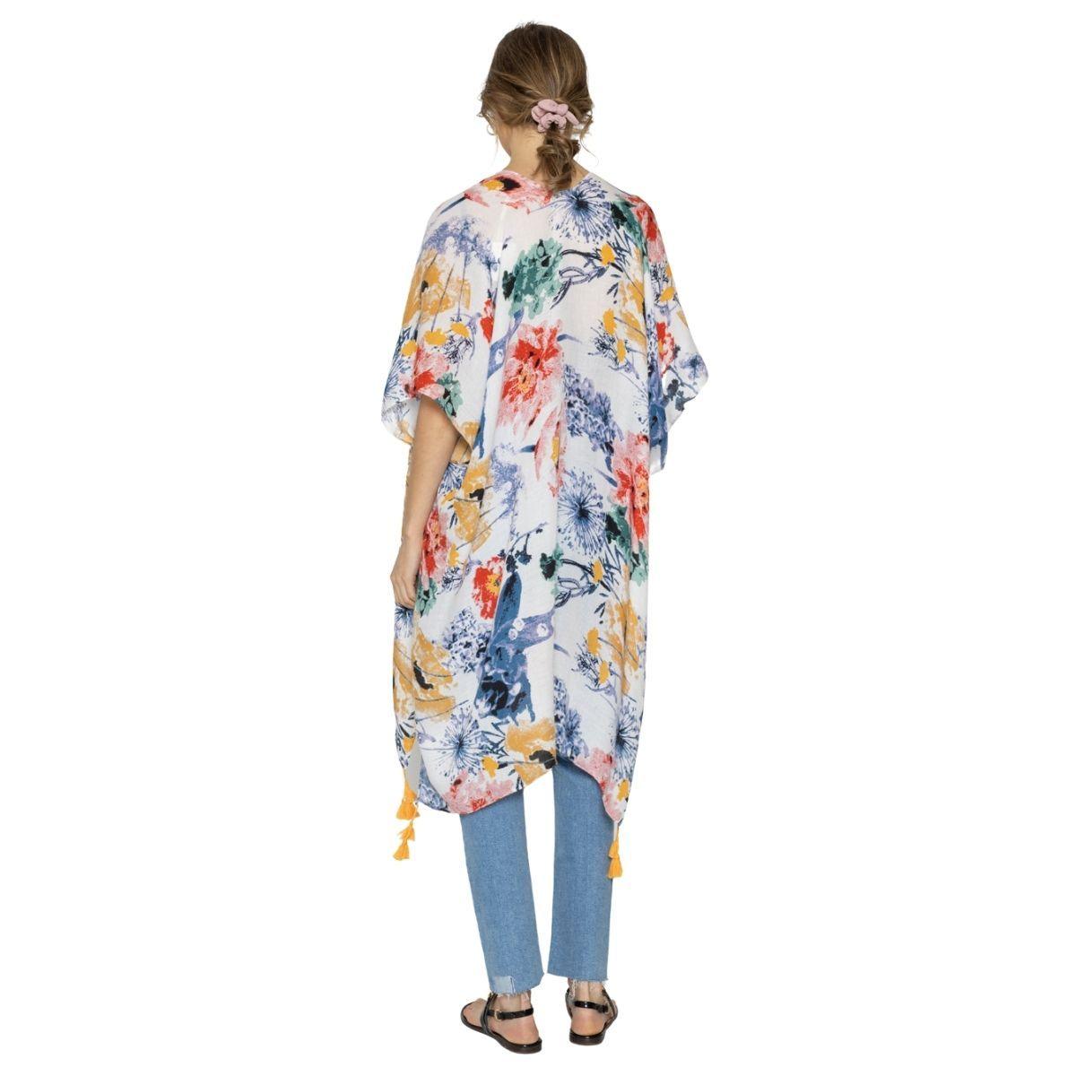 Get Noticed with our Multicolor Floral Kimono Coverup Top