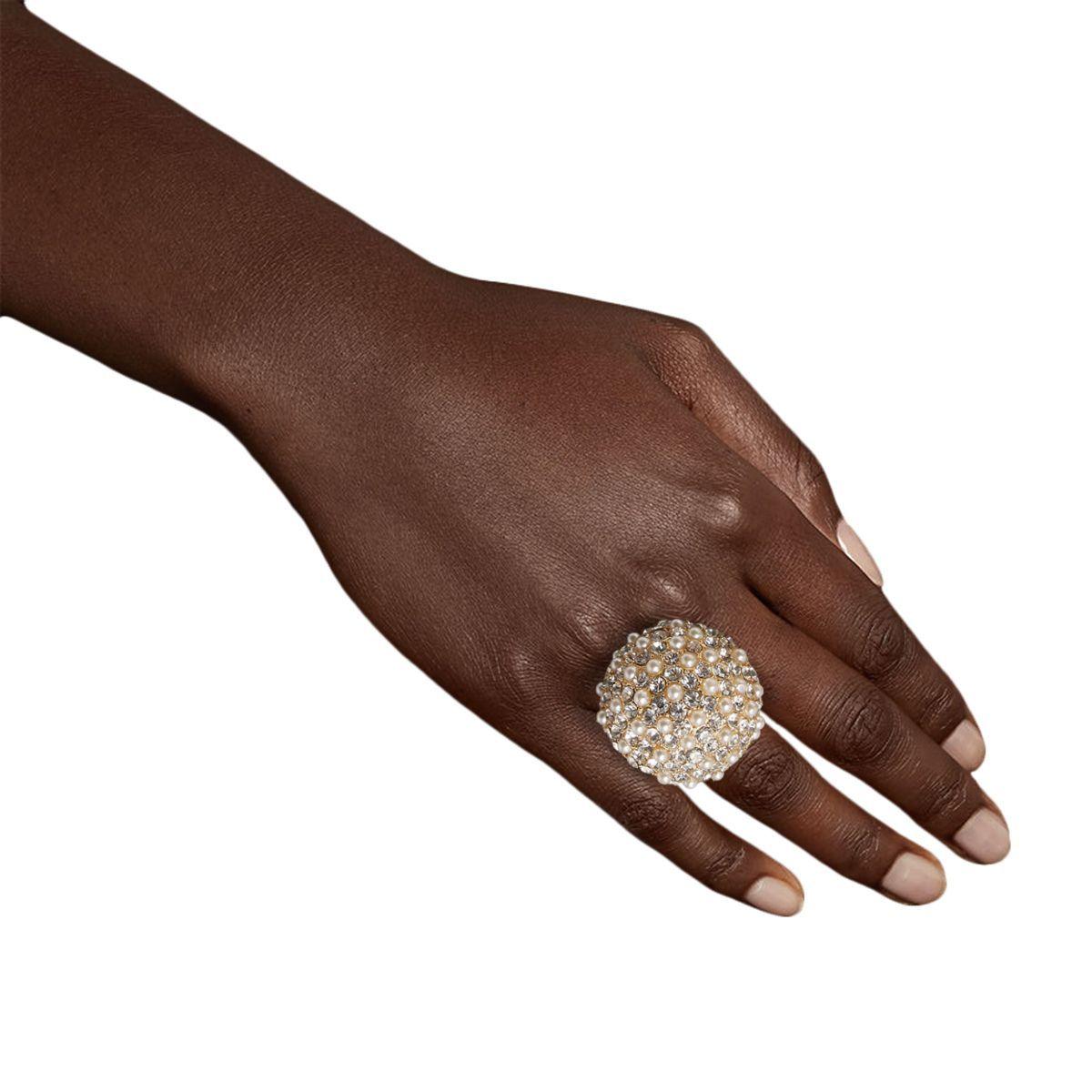 Get Noticed with Our Rhinestone Faux Pearl Statement Ring - Shop Now