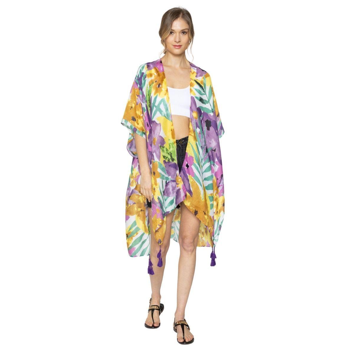 Get Ready for Spring with a Multicolor Tempera Floral Kimono - Shop Now!