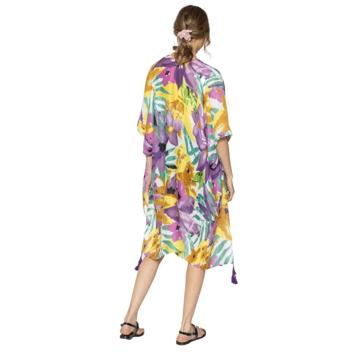 Get Ready for Spring with a Multicolor Tempera Floral Kimono - Shop Now!