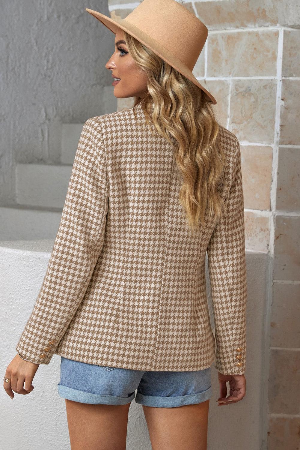 Get the Classic Look with Houndstooth Double-Breasted Blazer for Women