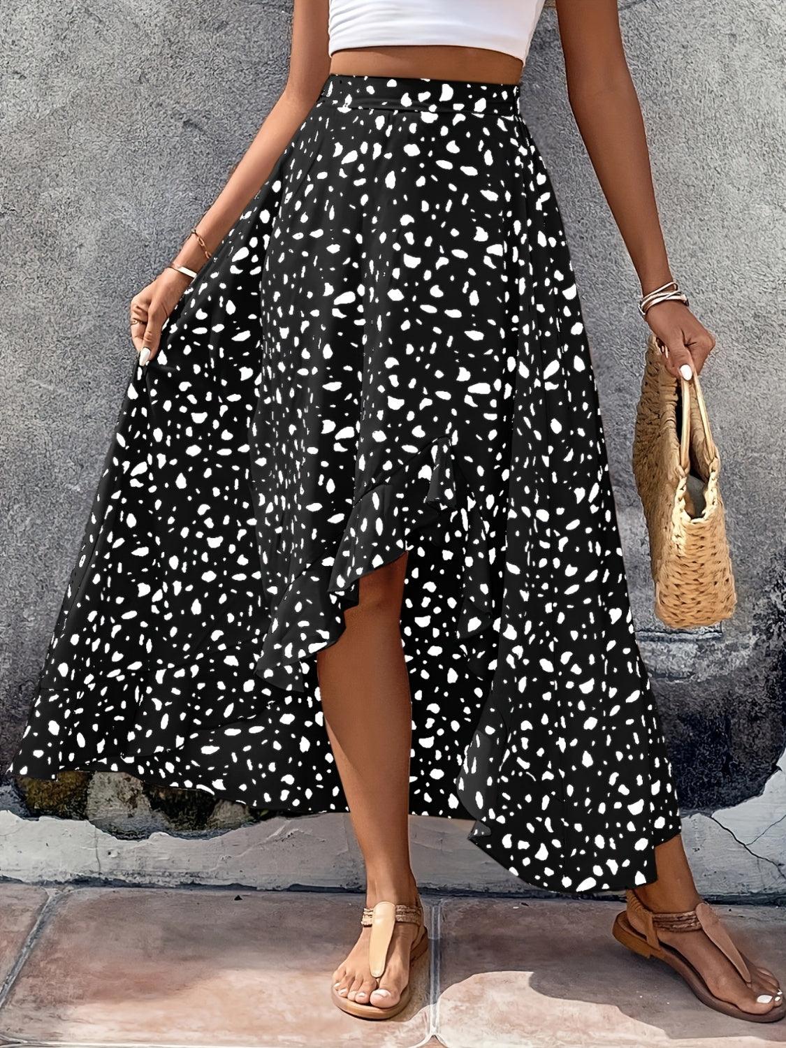 Get the High-Low Printed Skirt Look: A Fashion Must-Have