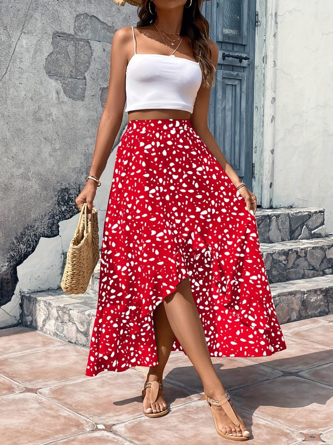 Get the High-Low Printed Skirt Look: A Fashion Must-Have