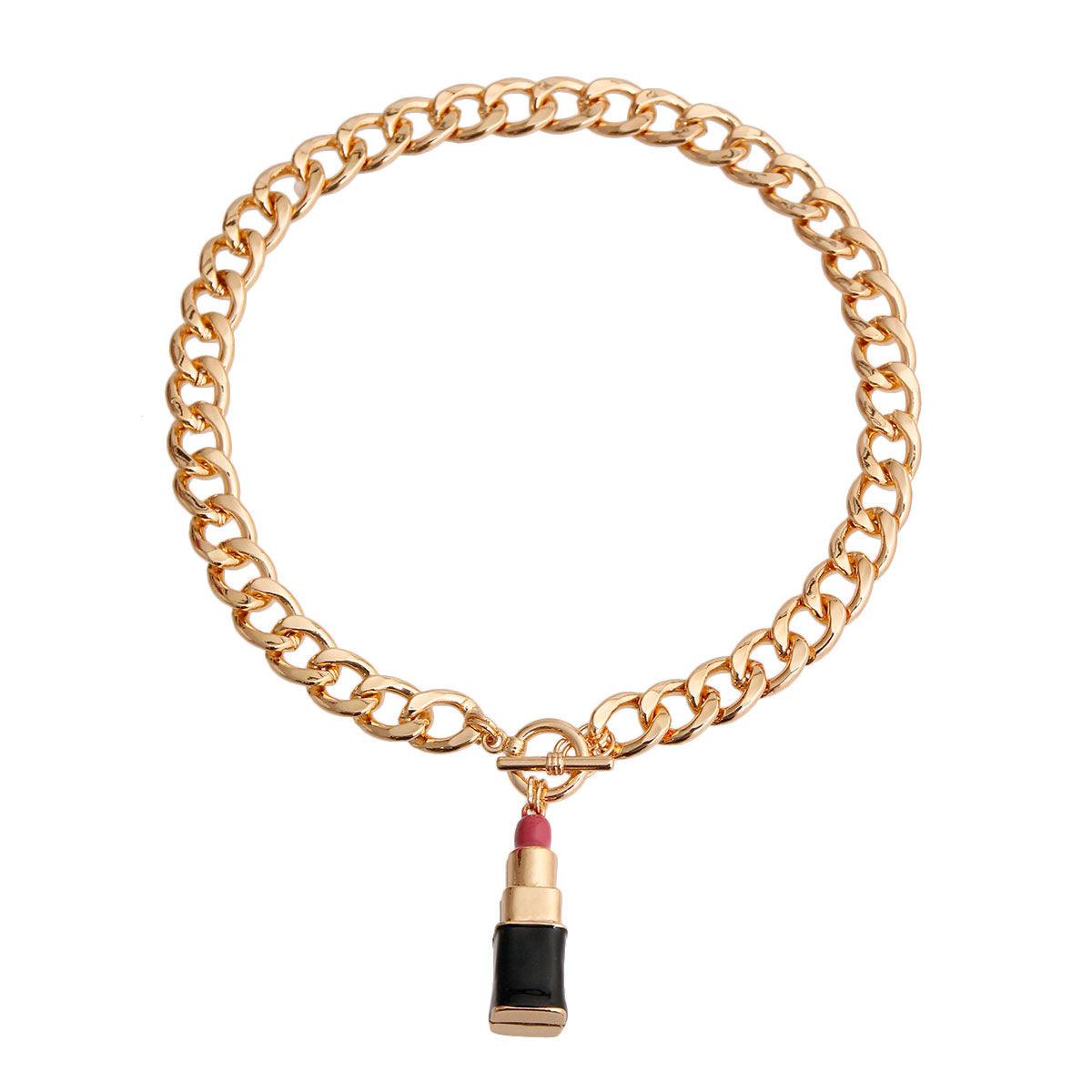 Get the Perfect Pink Lipstick Look with Our Gold Tone Chain Necklace