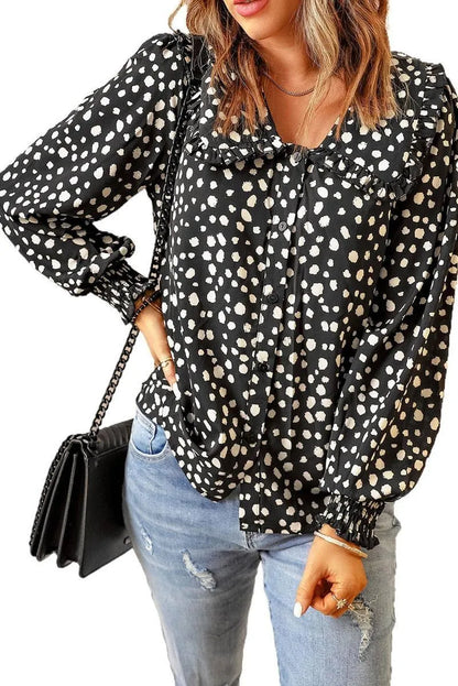 Get the Perfect Polka Dot Puff Sleeve Ruffle Blouse - Free Shipping!