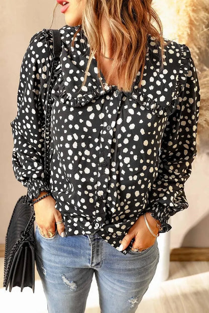 Get the Perfect Polka Dot Puff Sleeve Ruffle Blouse - Free Shipping!