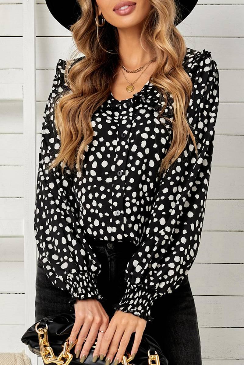 Get the Perfect Polka Dot Puff Sleeve Ruffle Blouse - Free Shipping!