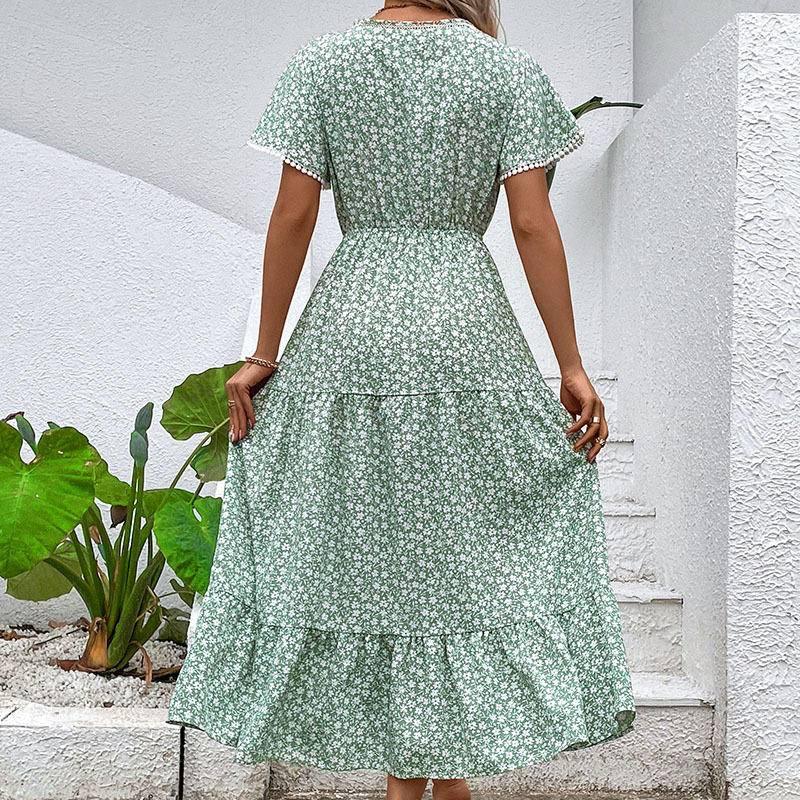 Get the Summer Look with the Green Drawstring Floral Dress