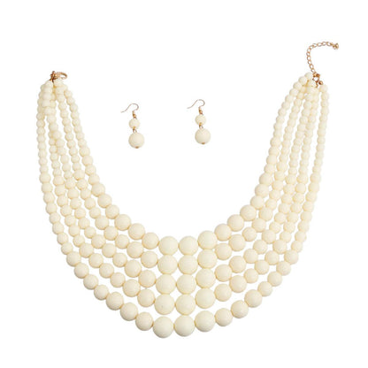 Get the Ultimate 5-Strand Ivory-color Beaded Necklace Set - Instantly Elevate Your Look!