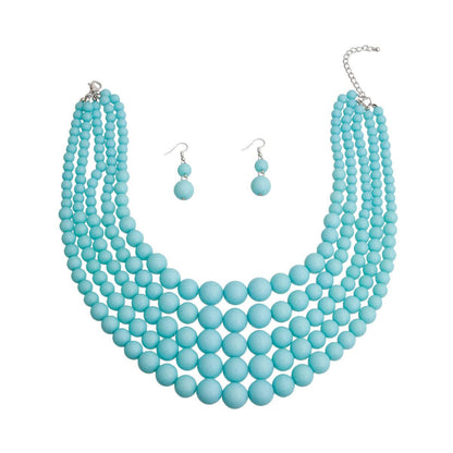 Get Your Chic Sea-Blue Beaded 5 Strand Necklace Set Today - Shop Now!