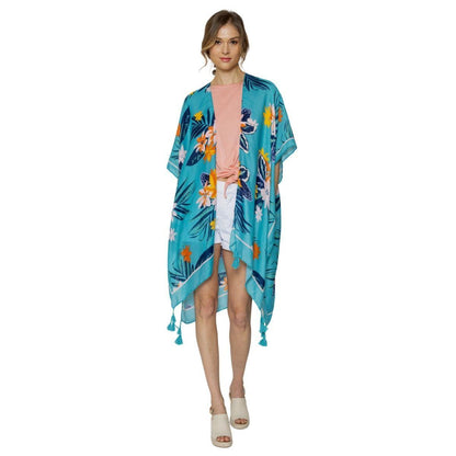 Get Your Summer Look with Turquoise Floral Kimono Top