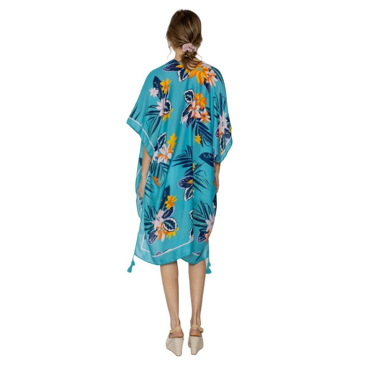 Get Your Summer Look with Turquoise Floral Kimono Top