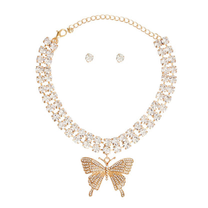 Glam Up Your Look w/ a Sparkly Gold Butterfly Choker Necklace
