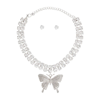 Glam Up Your Look w/ a Sparkly Silver Butterfly Choker Necklace