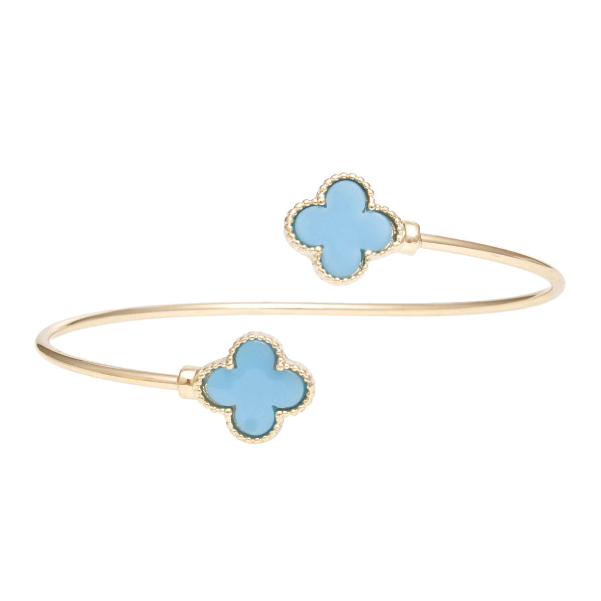 Gold Clover Bypass Bracelet Blue Quatrefoil Adjustable Fit | Fashion Jewelry
