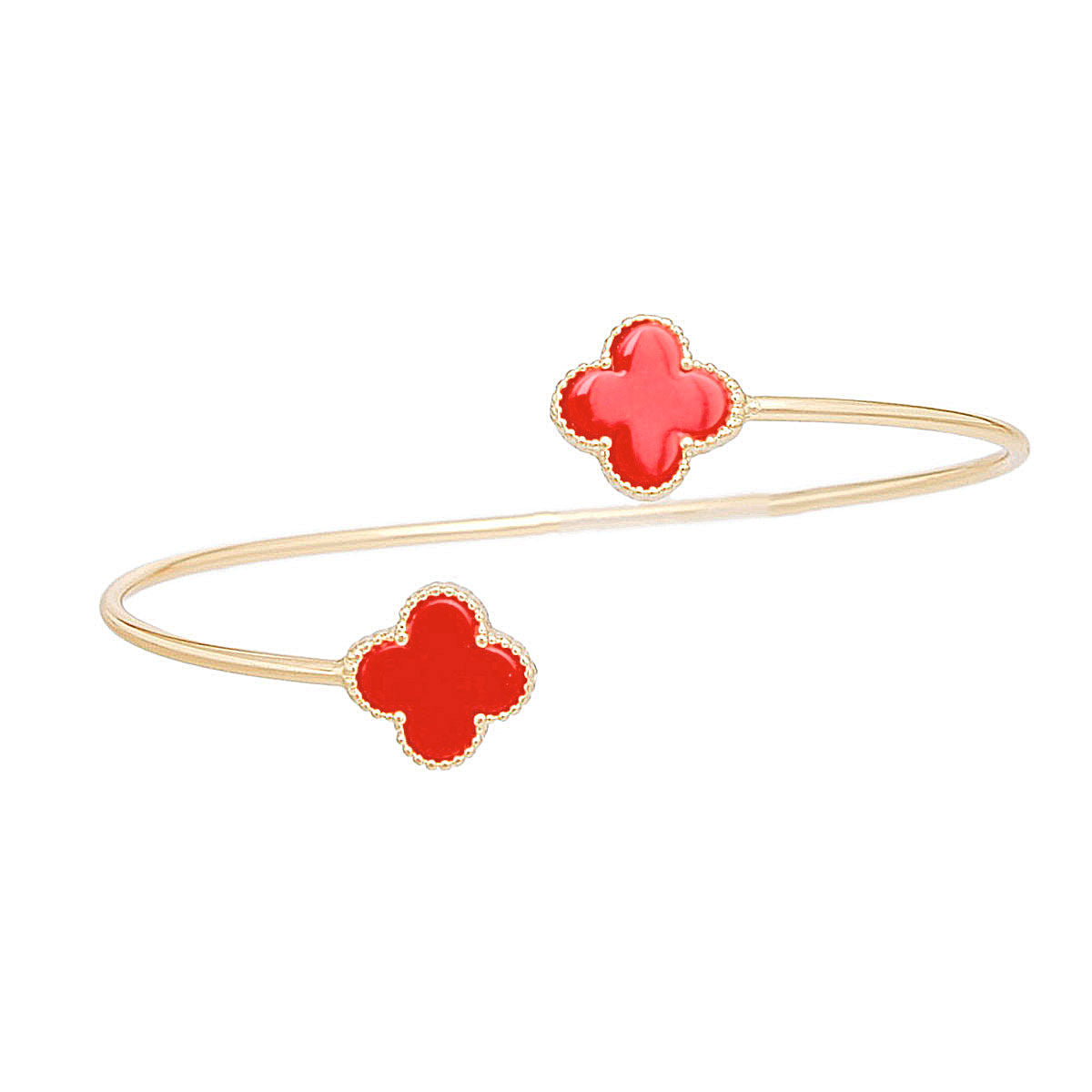 Gold Clover Bypass Bracelet Red Quatrefoil Adjustable Fit | Fashion Jewelry