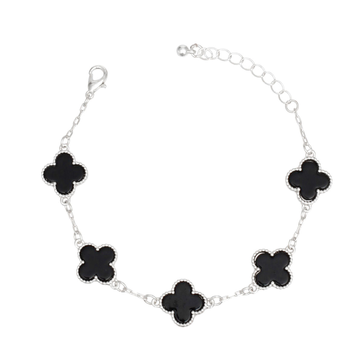 Dainty Silver Chain Bracelet Black Clovers | Fashion Jewelry