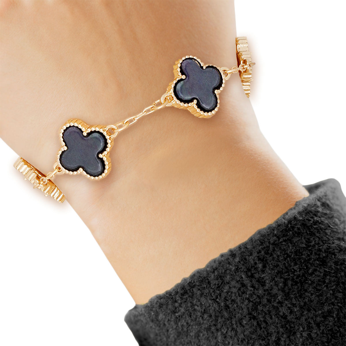 Dainty Gold Chain Bracelet Gray Clovers | Fashion Jewelry