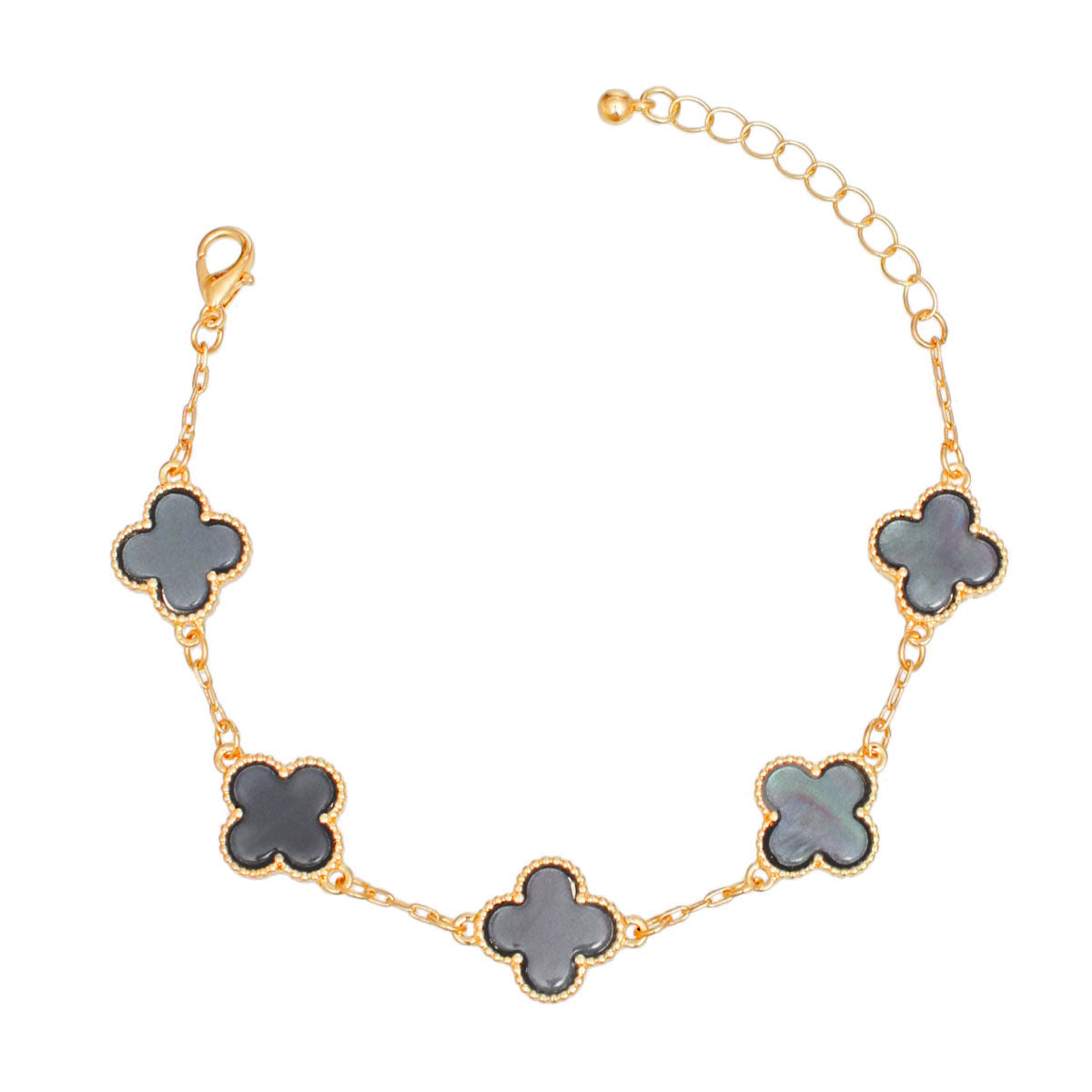 Dainty Gold Chain Bracelet Gray Clovers | Fashion Jewelry