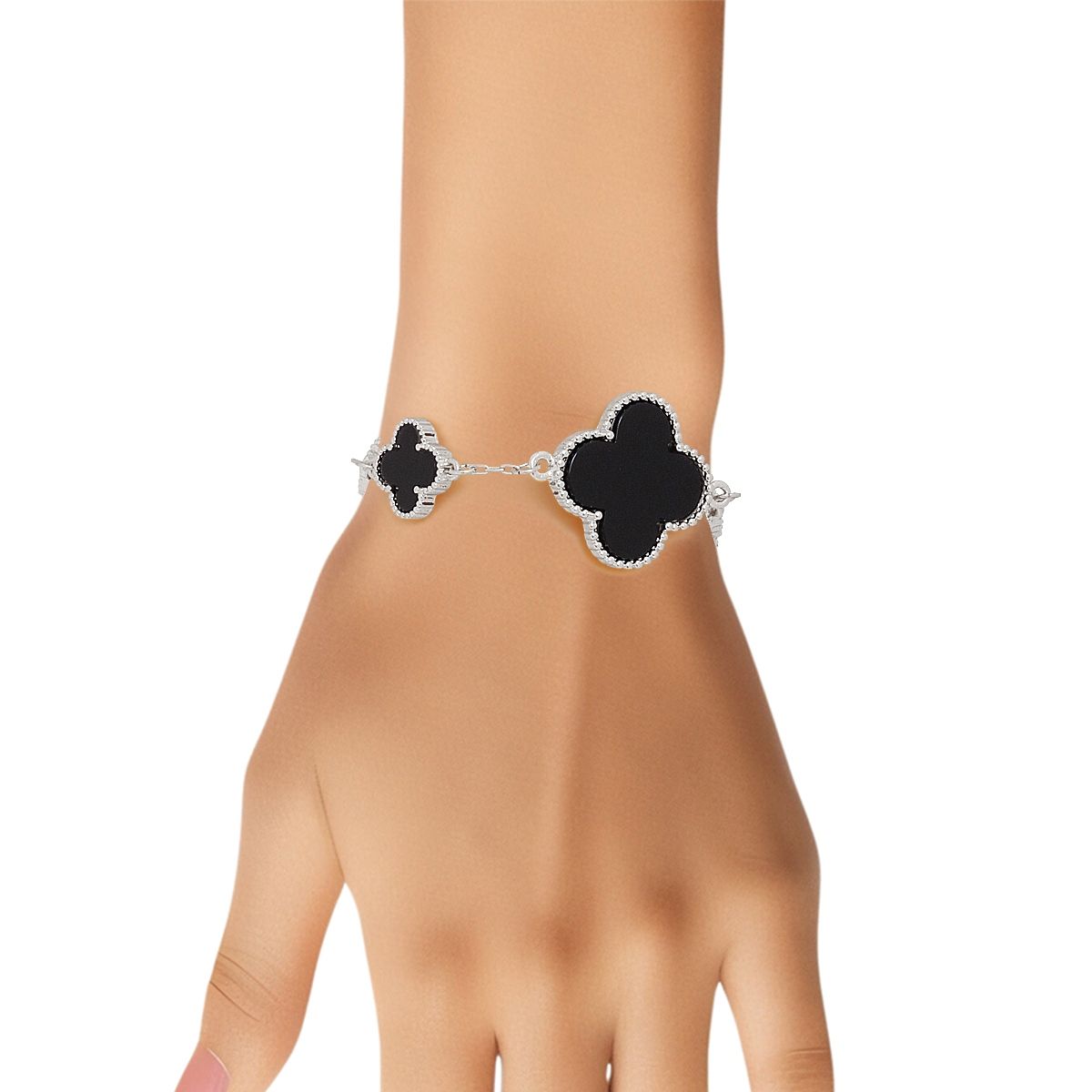 Dainty Silver Chain Bracelet Black Clovers | Fashion Jewelry