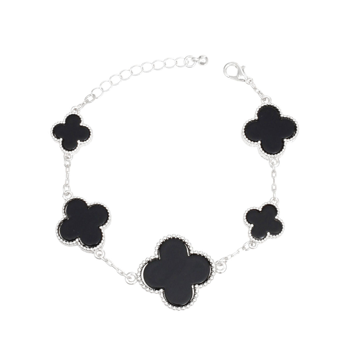 Dainty Silver Chain Bracelet Black Clovers | Fashion Jewelry