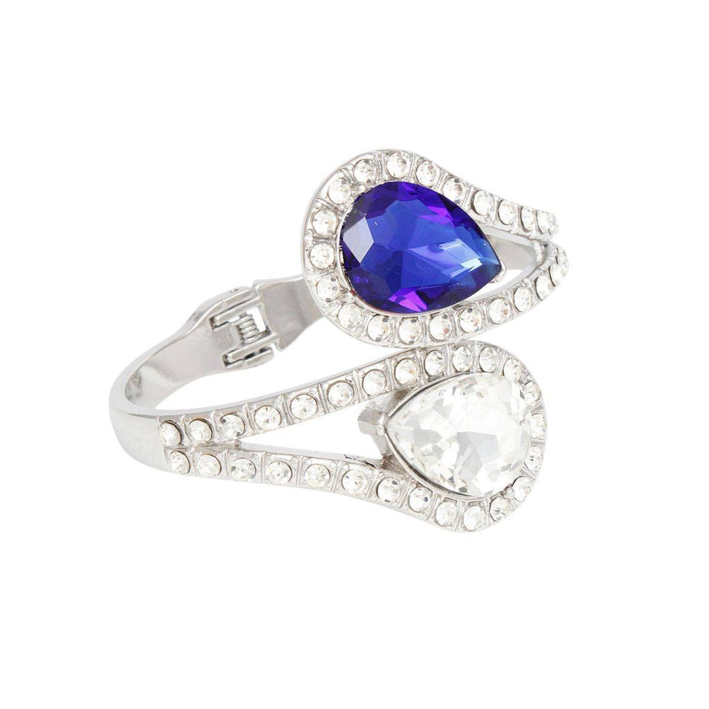 Royal Blue and Clear Teardrop Crystal Cuff Bracelet – Silver Tone, Rhinestone Detail, Lead & Nickel Free Pinktown