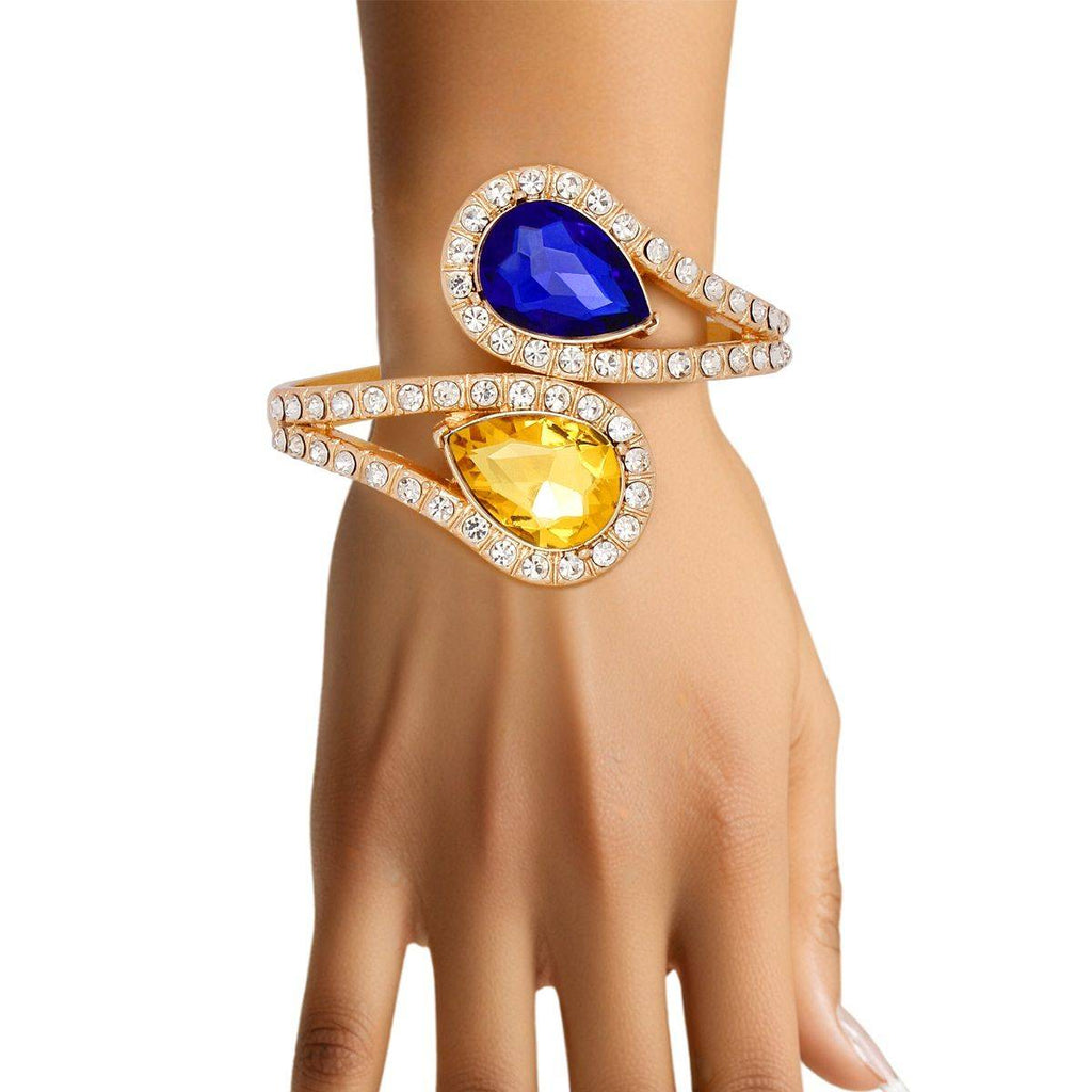 Blue and Gold Teardrop Crystal Cuff Bracelet – Gold Tone, Rhinestone Detail, Lead & Nickel Free Pinktown