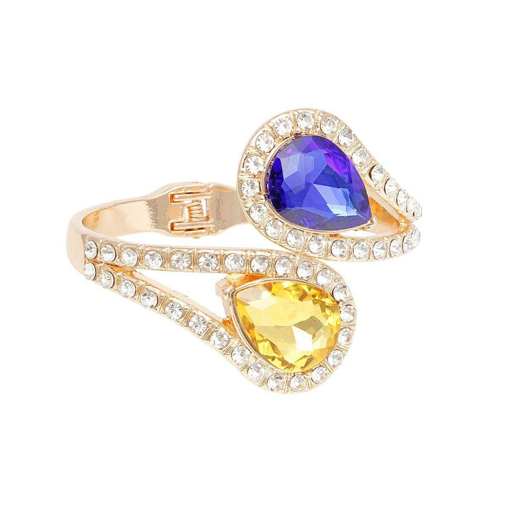 Blue and Gold Teardrop Crystal Cuff Bracelet – Gold Tone, Rhinestone Detail, Lead & Nickel Free Pinktown