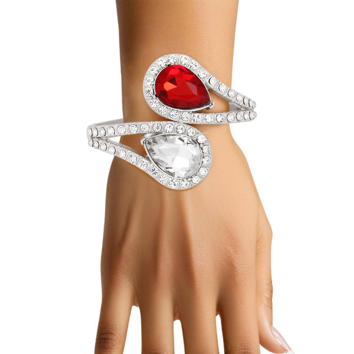 DST Red and Clear Teardrop Crystal Cuff Bracelet Pinktown