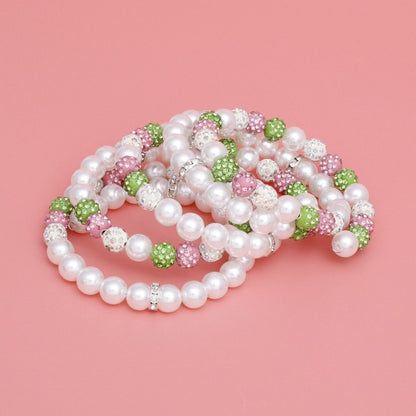 AKA White Pearl and Bead Memory Wire Bracelet