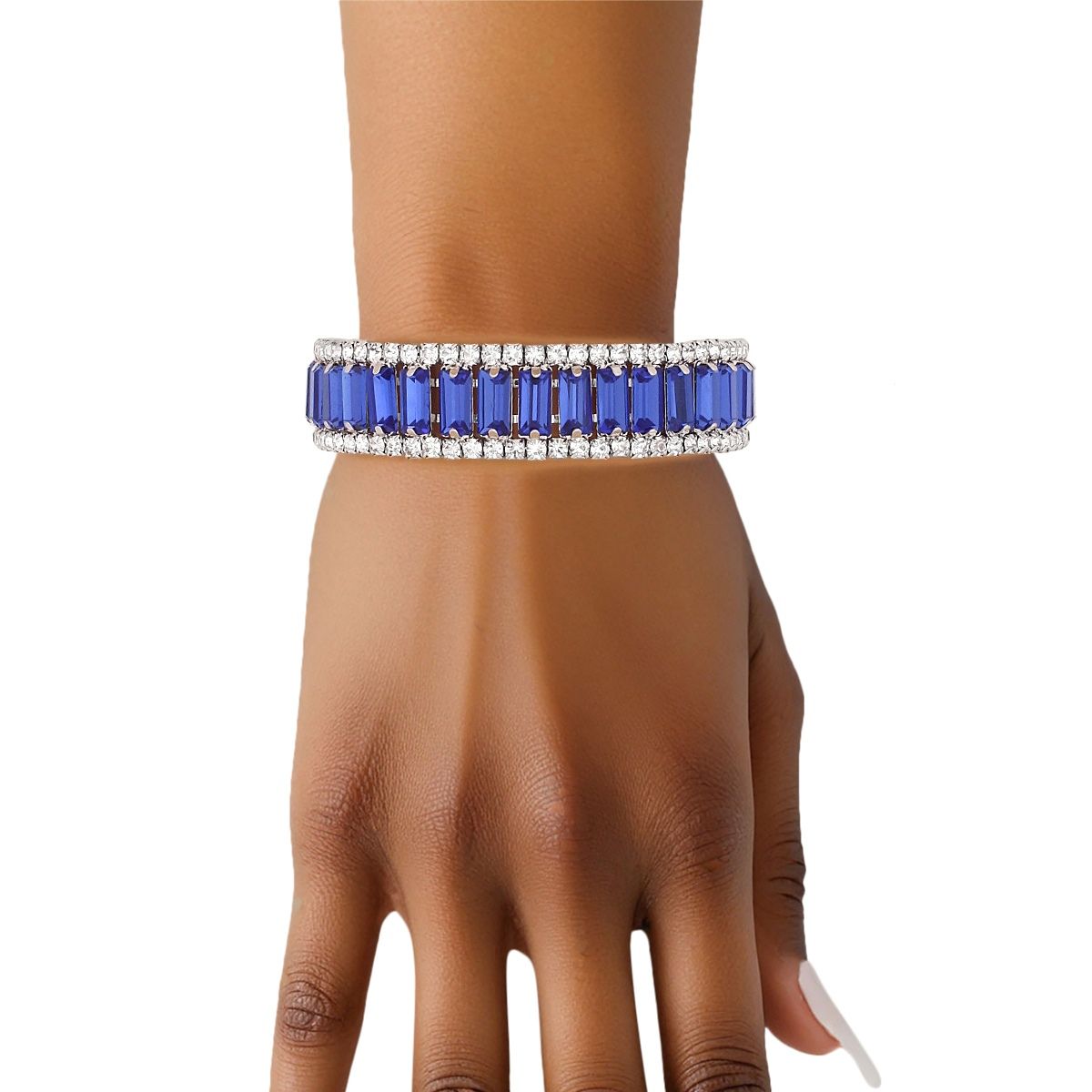 Blue Baguette Tennis Bracelet Clear Rhinestones | Fashion Jewelry