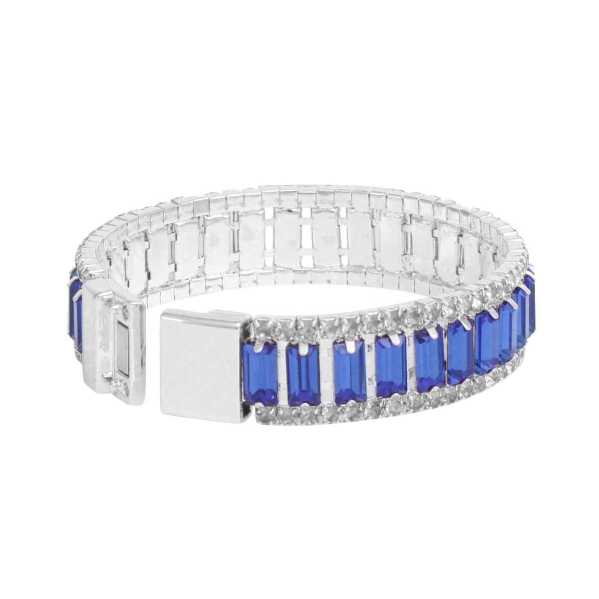 Blue Baguette Tennis Bracelet Clear Rhinestones | Fashion Jewelry
