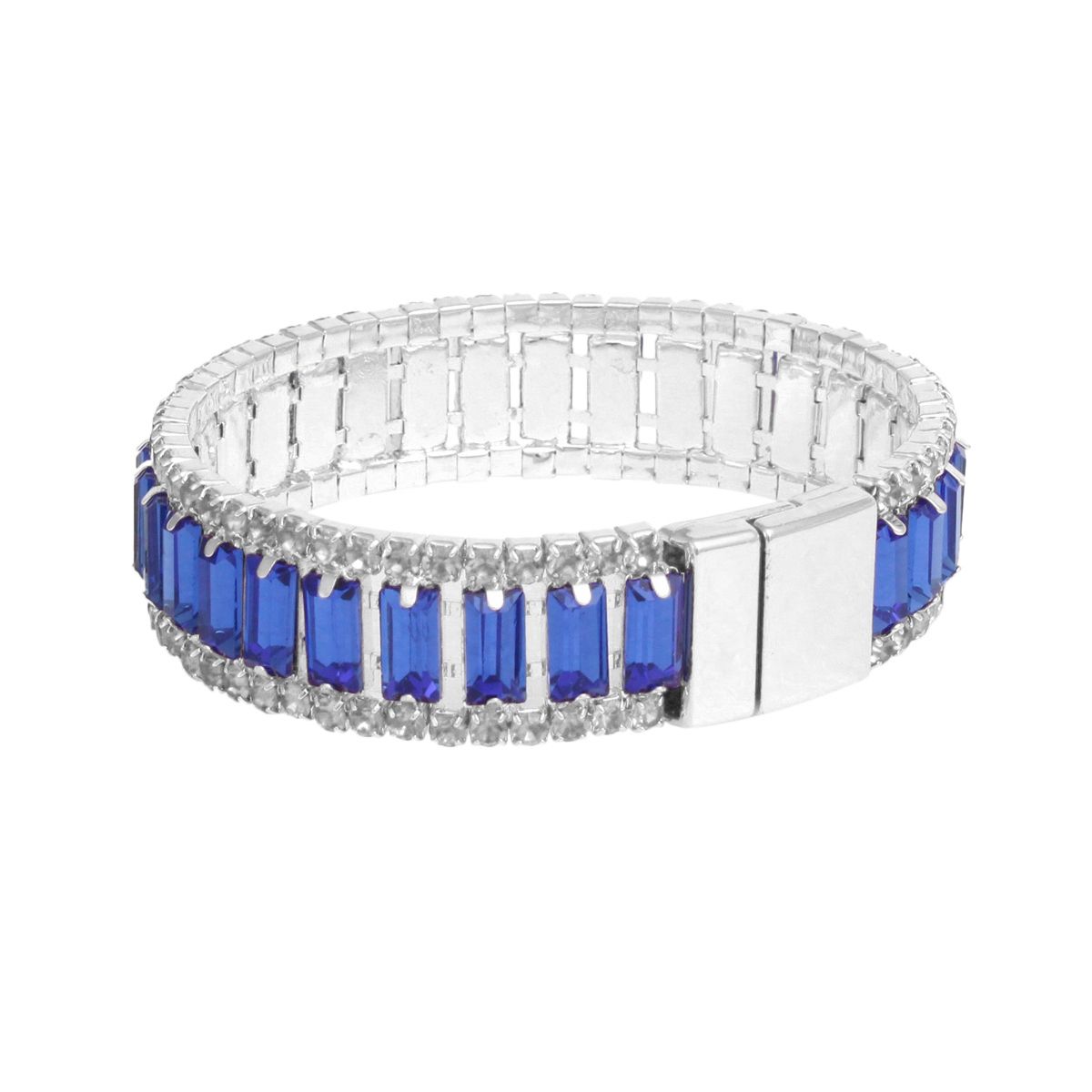 Blue Baguette Tennis Bracelet Clear Rhinestones | Fashion Jewelry