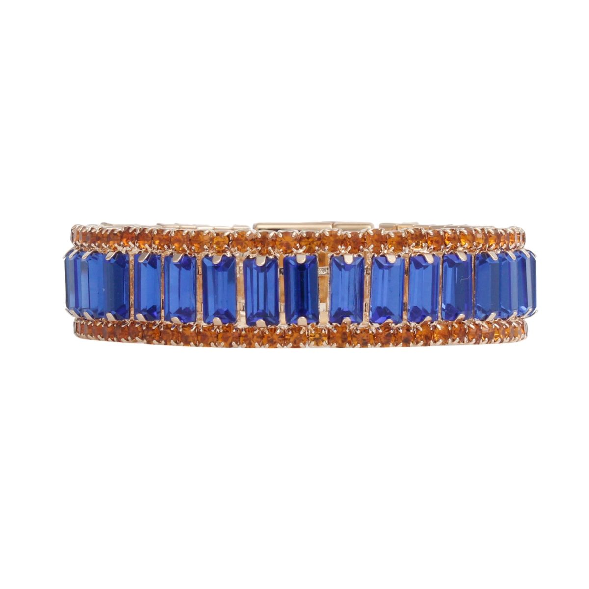 Blue Baguette Tennis Bracelet Gold Rhinestones | Fashion Jewelry